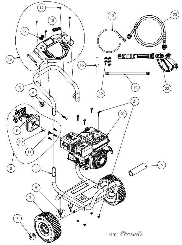 Cub Cadet Power washer 61011-S replacement parts